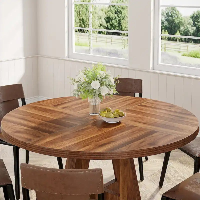 Round Dining Table for 4, 47 Inch Farmhouse Kitchen Table