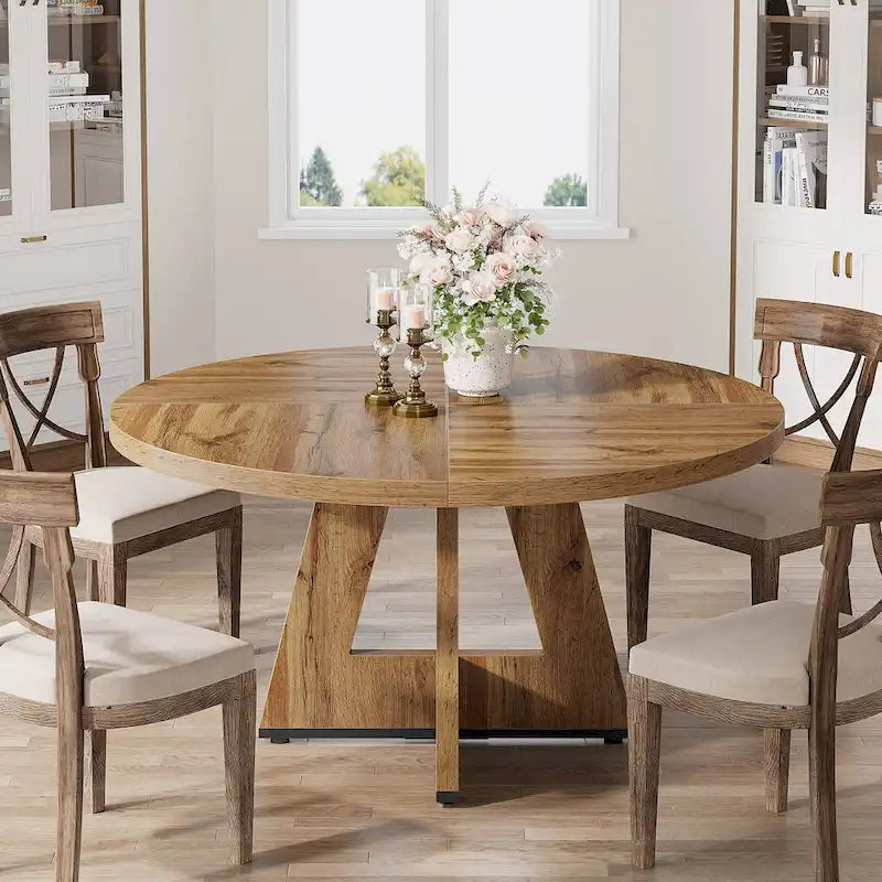 Round Dining Table for 4, 47 Inch Farmhouse Kitchen Table