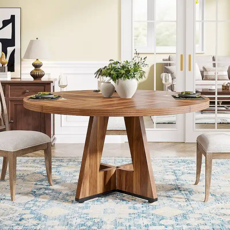 Round Dining Table for 4, 47 Inch Farmhouse Kitchen Table