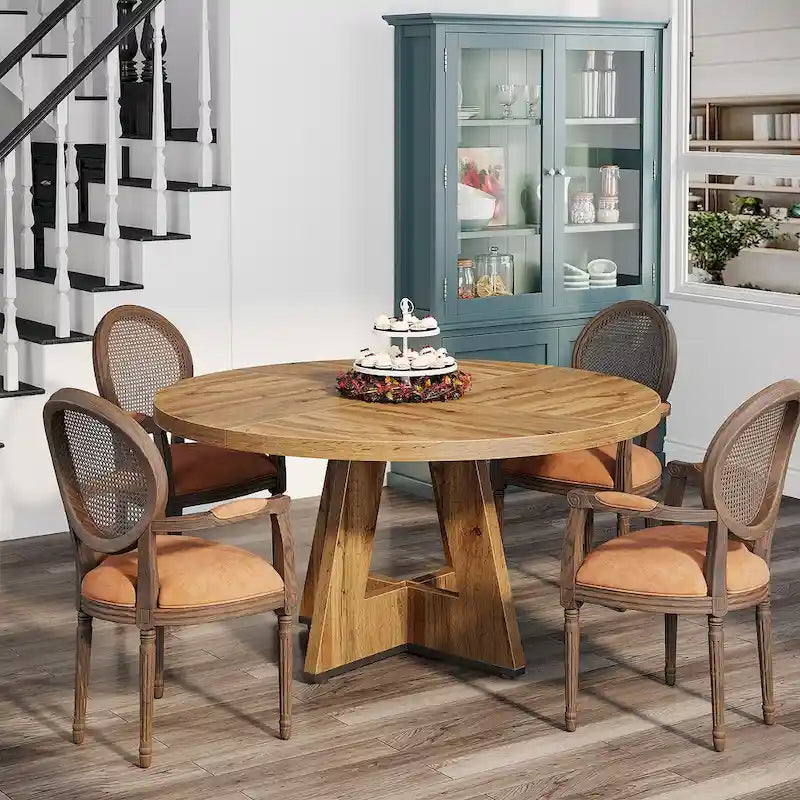 Round Dining Table for 4, 47 Inch Farmhouse Kitchen Table