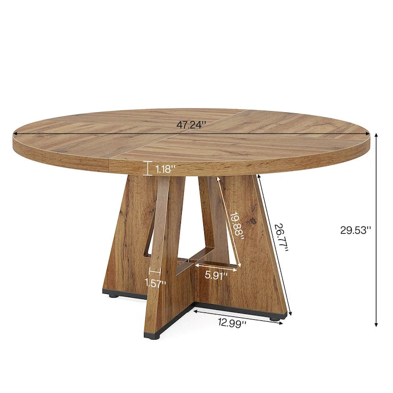 Round Dining Table for 4, 47 Inch Farmhouse Kitchen Table