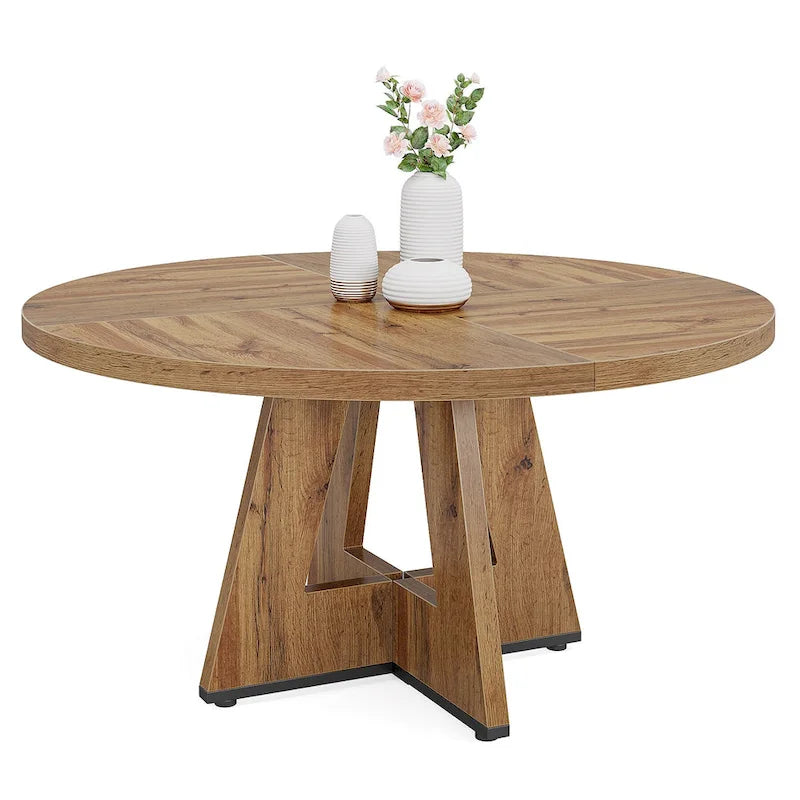 Round Dining Table for 4, 47 Inch Farmhouse Kitchen Table