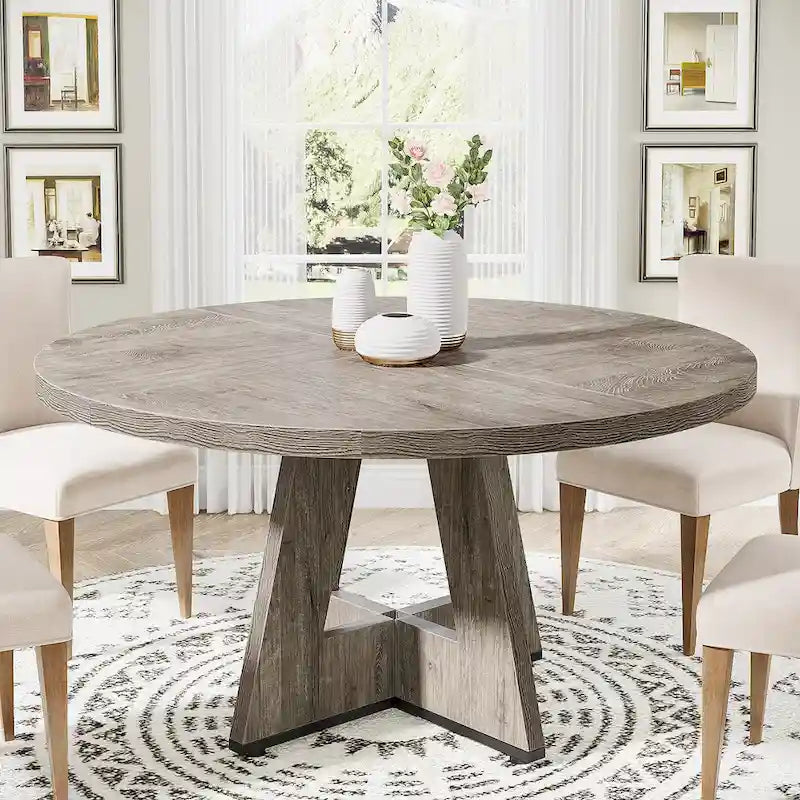 Round Dining Table for 4, 47 Inch Farmhouse Kitchen Table