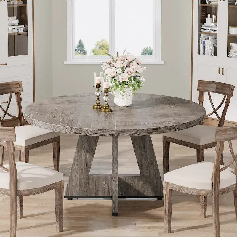 Round Dining Table for 4, 47 Inch Farmhouse Kitchen Table