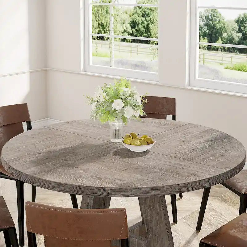 Round Dining Table for 4, 47 Inch Farmhouse Kitchen Table
