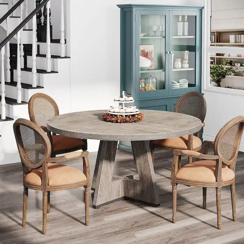 Round Dining Table for 4, 47 Inch Farmhouse Kitchen Table