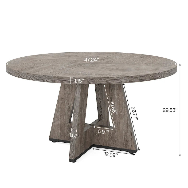 Round Dining Table for 4, 47 Inch Farmhouse Kitchen Table