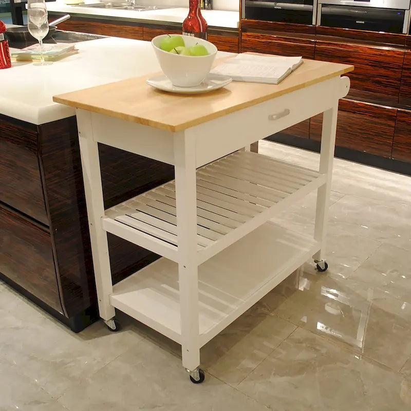 Kitchen Island Cart with Solid Wood Top and Locking Wheels