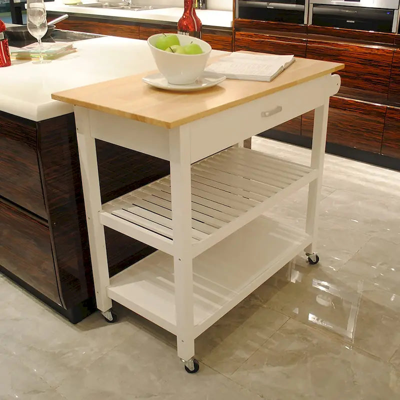 Kitchen Island Cart with Solid Wood Top and Locking Wheels