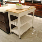 Kitchen Island Cart with Solid Wood Top and Locking Wheels