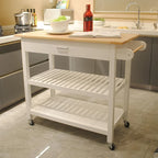 Kitchen Island Cart with Solid Wood Top and Locking Wheels