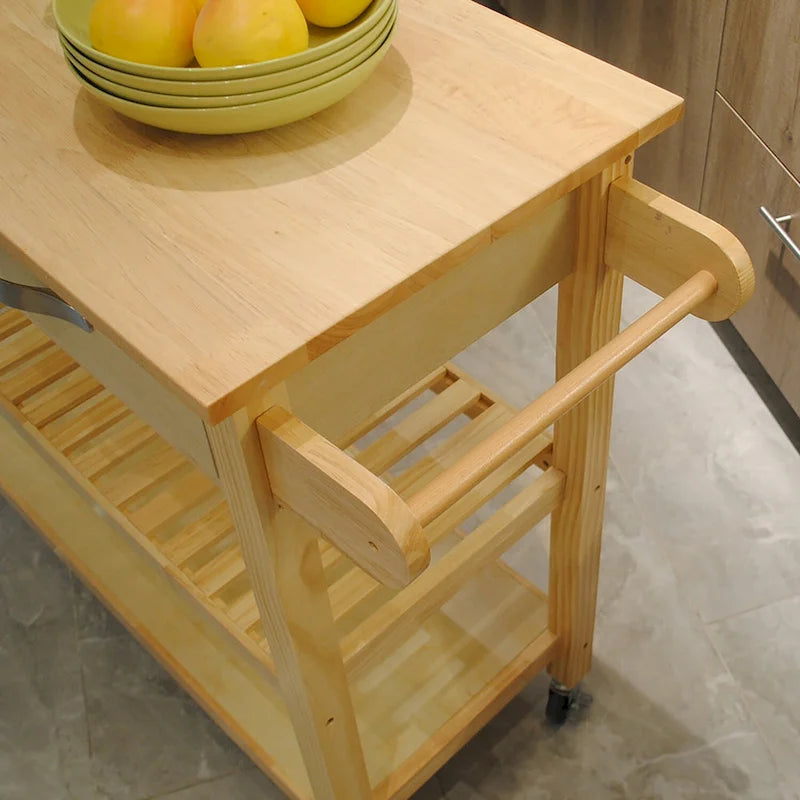 Kitchen Island Cart with Solid Wood Top and Locking Wheels