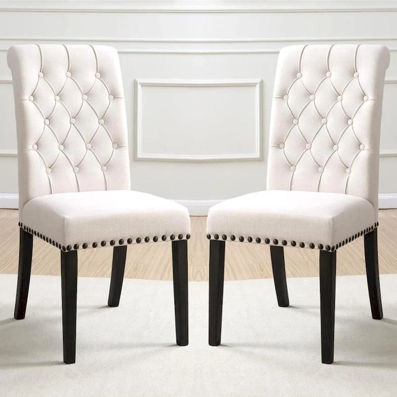 French Baroque Designed Dining Set with Button Tufted Chairs