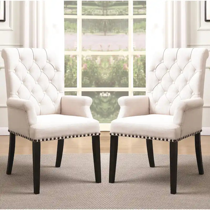 French Baroque Designed Dining Set with Button Tufted Chairs