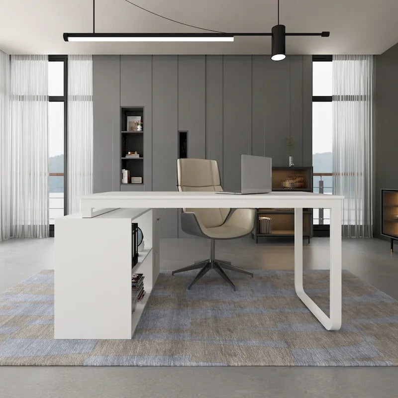 L-shaped Executive Desk With Drawer Cabinet for Home and Office Wrting