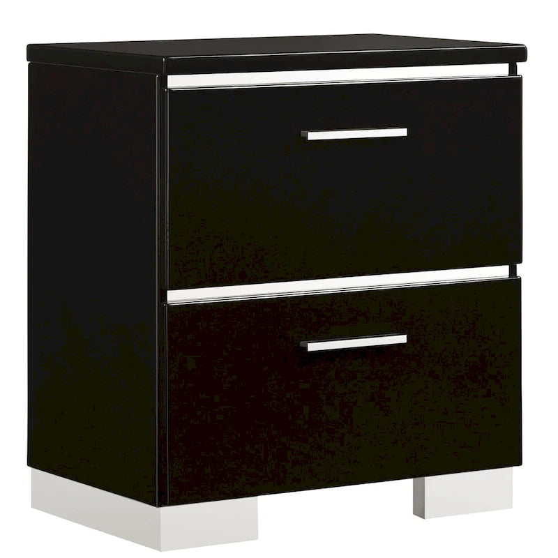 Lofa Modern Glossy Black Wood 2-Drawer Nightstand with USB Ports by 