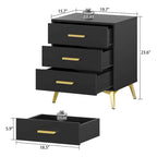 23.6Tall 3 Drawer Nightstand End Table Beside Gold Handle