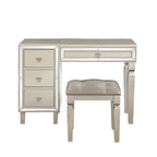 Fabric and Wood Vanity Set with Stool