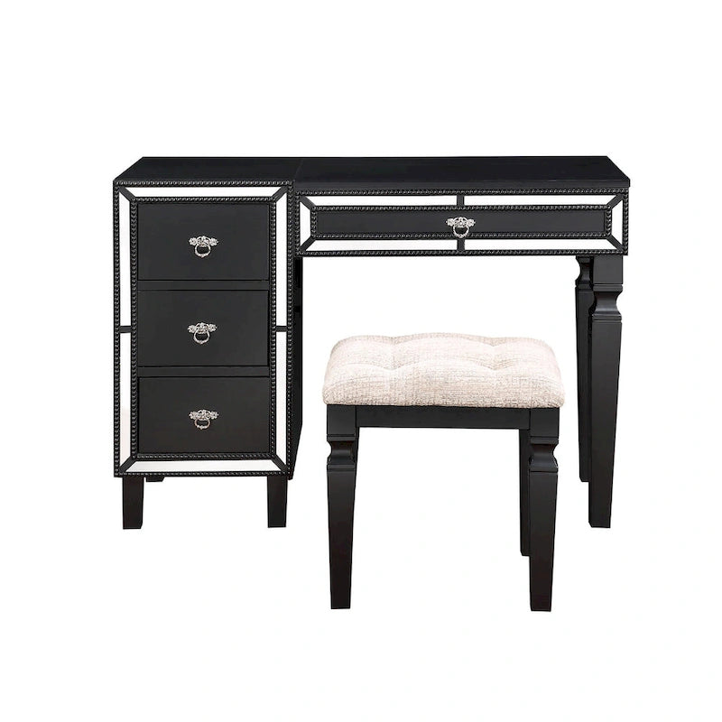 Fabric and Wood Vanity Set with Stool
