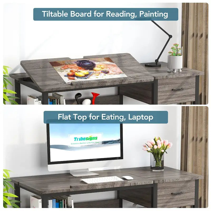 Drafting Table Drawing Computer Desk Artist Craft Table with Adjustable Top