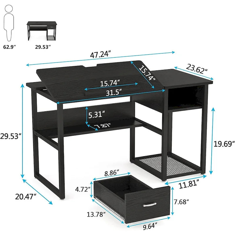 Drafting Table Drawing Computer Desk Artist Craft Table with Adjustable Top