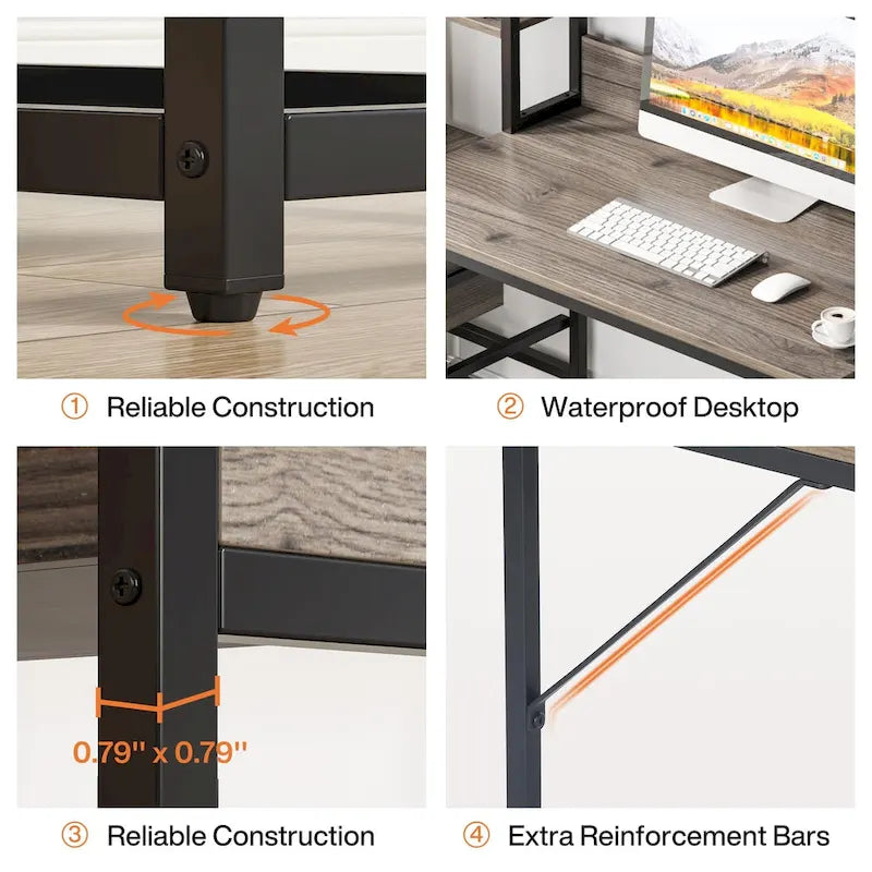Rustic Computer Office Desk with Drawers and Hutch