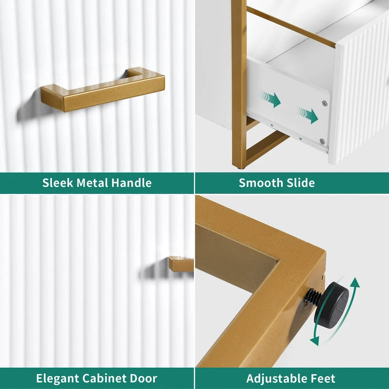 2 Drawer File Cabinet with Gold Frame Filing Cabinet for Letter Size Printer Stand