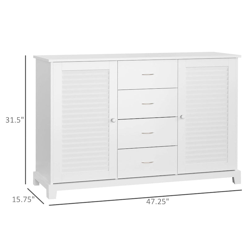 47Modern Storage Cabinet Buffet Sideboard with Drawers and Louvered Doors- White - 47.25W x 15.75D x 31.5H