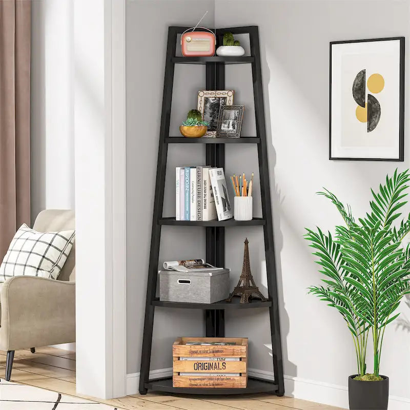 5 Tier Tall Corner Shelf, Bathroom Tower Shelves, 70 Inches Corner Bookshelf and Bookcase - N/A