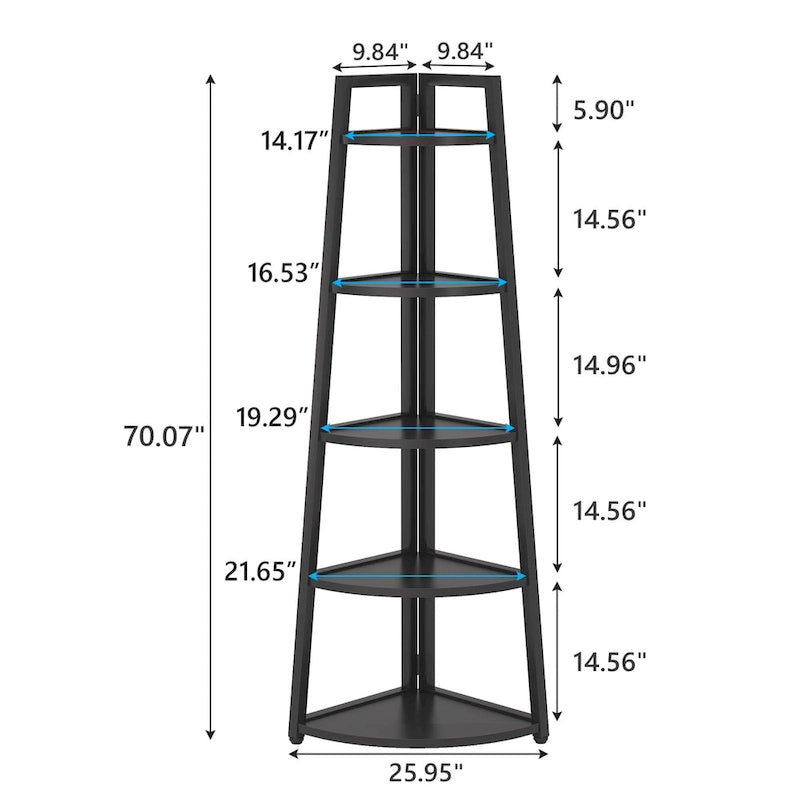 5 Tier Tall Corner Shelf, Bathroom Tower Shelves, 70 Inches Corner Bookshelf and Bookcase - N/A