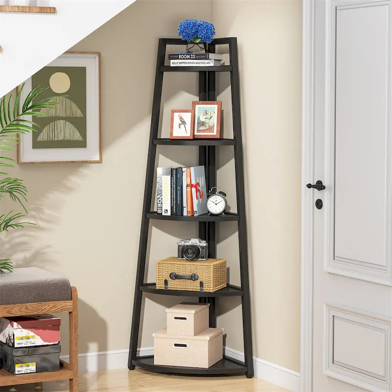 5 Tier Tall Corner Shelf, Bathroom Tower Shelves, 70 Inches Corner Bookshelf and Bookcase - N/A