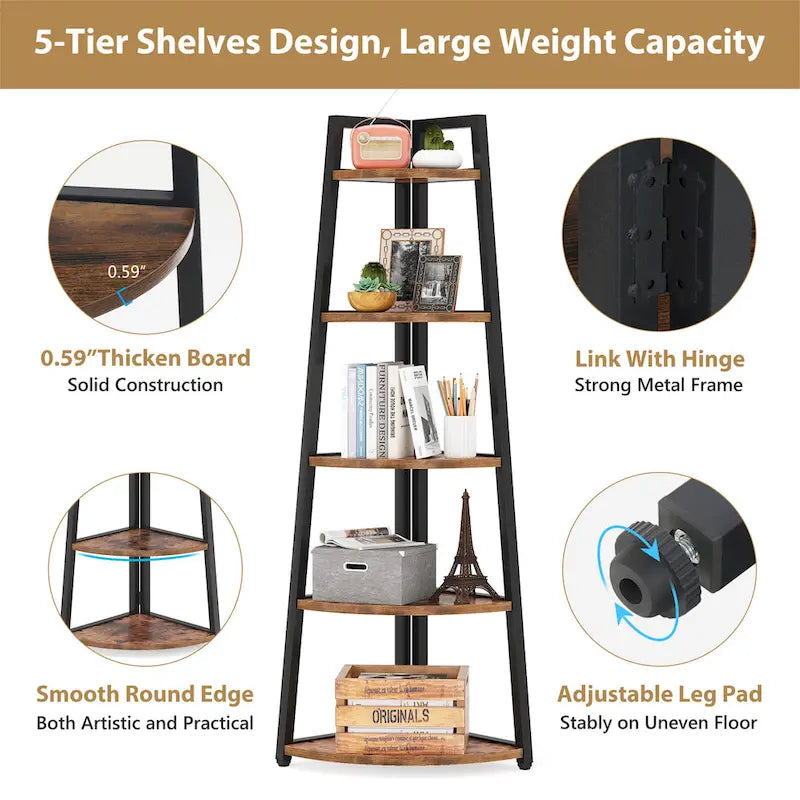 5 Tier Tall Corner Shelf, Bathroom Tower Shelves, 70 Inches Corner Bookshelf and Bookcase - N/A
