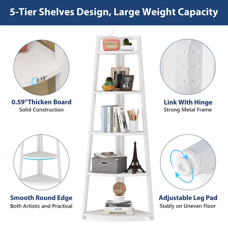 5 Tier Tall Corner Shelf, Bathroom Tower Shelves, 70 Inches Corner Bookshelf and Bookcase - N/A