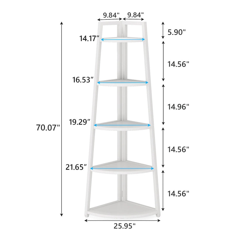 5 Tier Tall Corner Shelf, Bathroom Tower Shelves, 70 Inches Corner Bookshelf and Bookcase - N/A