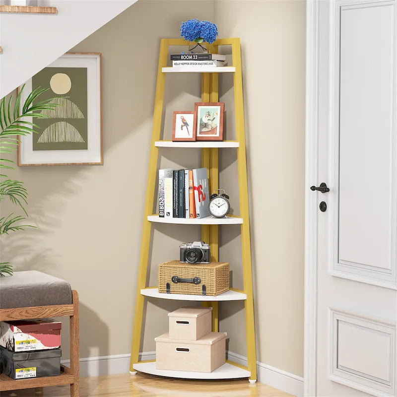 5 Tier Tall Corner Shelf, Bathroom Tower Shelves, 70 Inches Corner Bookshelf and Bookcase - N/A