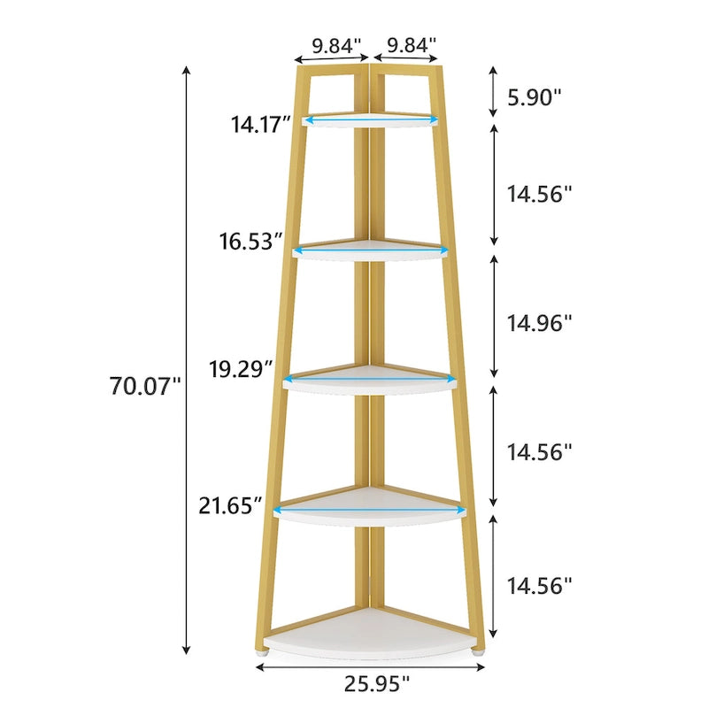 5 Tier Tall Corner Shelf, Bathroom Tower Shelves, 70 Inches Corner Bookshelf and Bookcase - N/A
