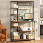 Kitchen Microwave Stand Bakers Rack Utility Storage Shelf with Power Outlet