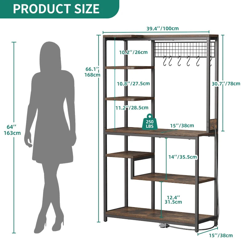 Kitchen Microwave Stand Bakers Rack Utility Storage Shelf with Power Outlet