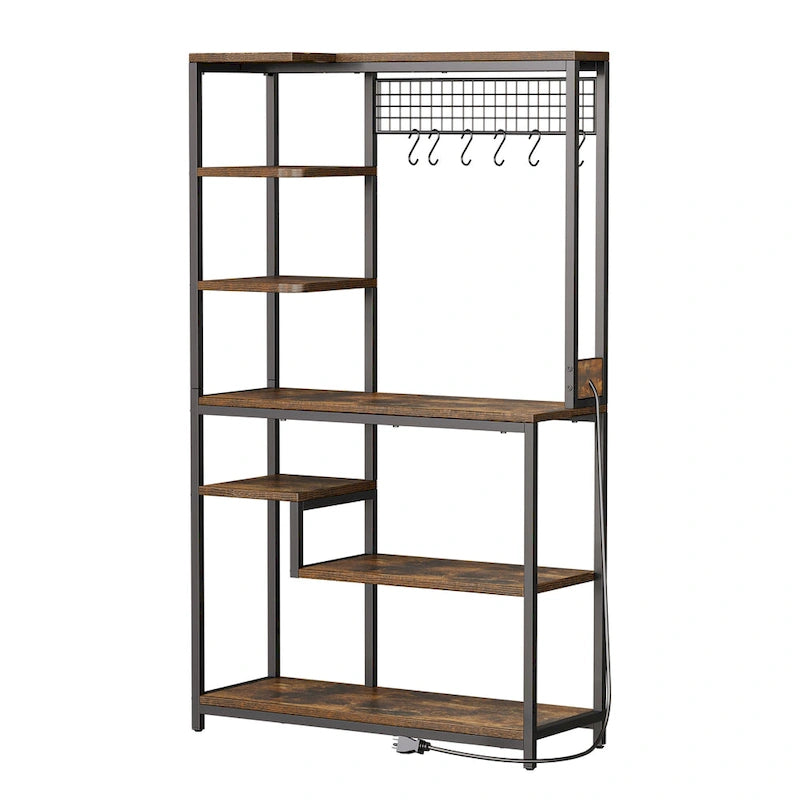 Kitchen Microwave Stand Bakers Rack Utility Storage Shelf with Power Outlet