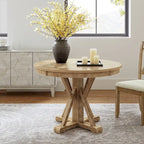 Felicia Farmhouse Natural Solid Wood Round Cross-buck Base Dining Table for 4 by 