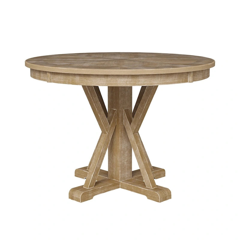 Felicia Farmhouse Natural Solid Wood Round Cross-buck Base Dining Table for 4 by