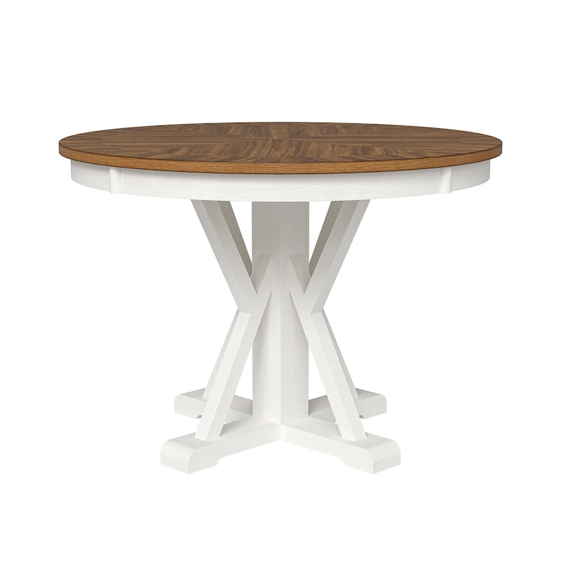 Felicia Farmhouse Natural Solid Wood Round Cross-buck Base Dining Table for 4 by