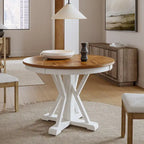 Felicia Farmhouse Natural Solid Wood Round Cross-buck Base Dining Table for 4 by