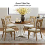 Felicia Farmhouse Natural Solid Wood Round Cross-buck Base Dining Table for 4 by