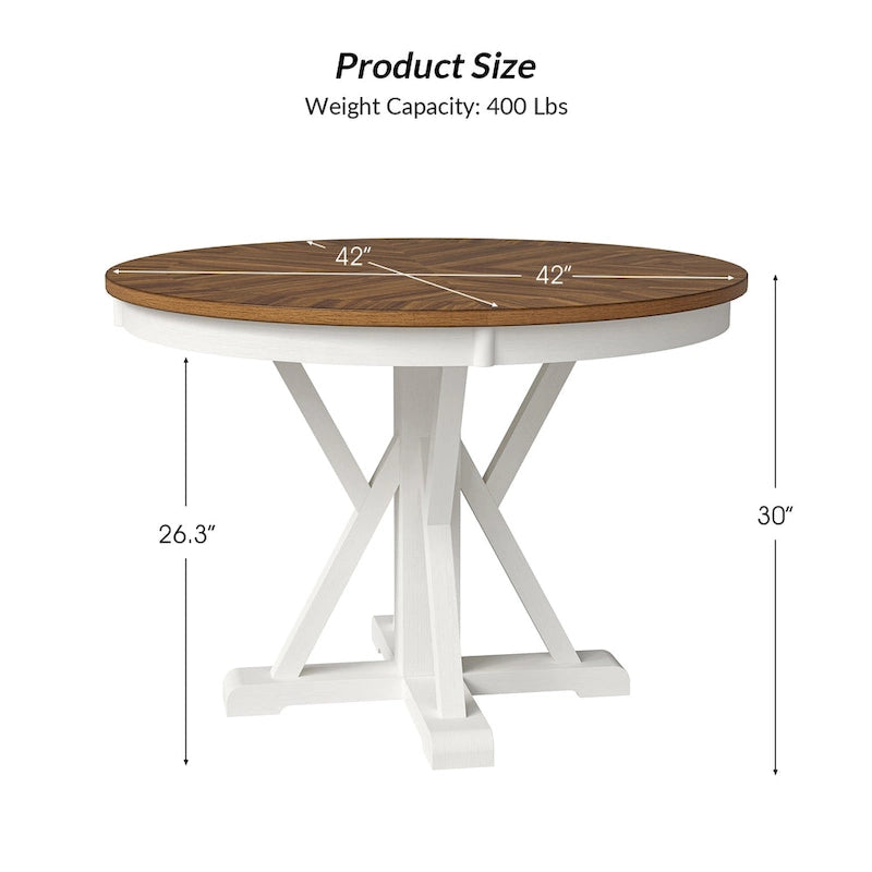 Felicia Farmhouse Natural Solid Wood Round Cross-buck Base Dining Table for 4 by