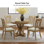 Felicia Farmhouse Natural Solid Wood Round Cross-buck Base Dining Table for 4 by