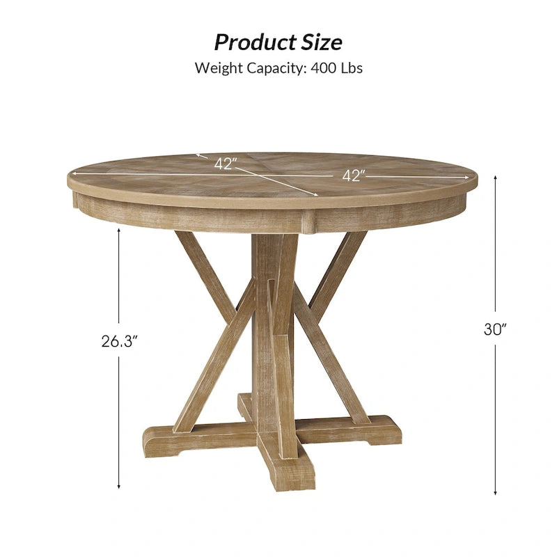 Felicia Farmhouse Natural Solid Wood Round Cross-buck Base Dining Table for 4 by