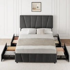 Transitional Upholstered Platform Bed Frame with Adjustable Headboard and 4 Storage Drawers