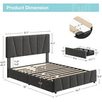Transitional Upholstered Platform Bed Frame with Adjustable Headboard and 4 Storage Drawers