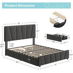 Transitional Upholstered Platform Bed Frame with Adjustable Headboard and 4 Storage Drawers